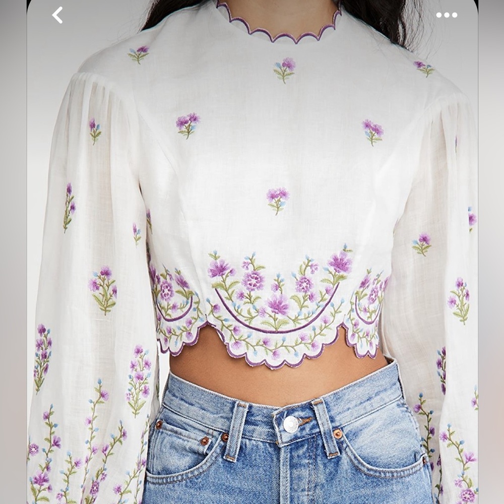 Zimmerman balloon sleeve linen floral print top